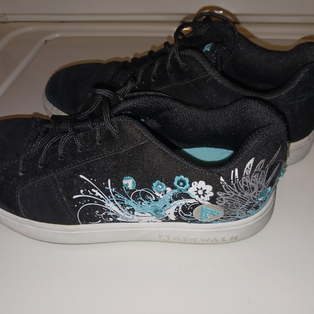 Airwalk Black Sneakers with Teal and White Floral Accents